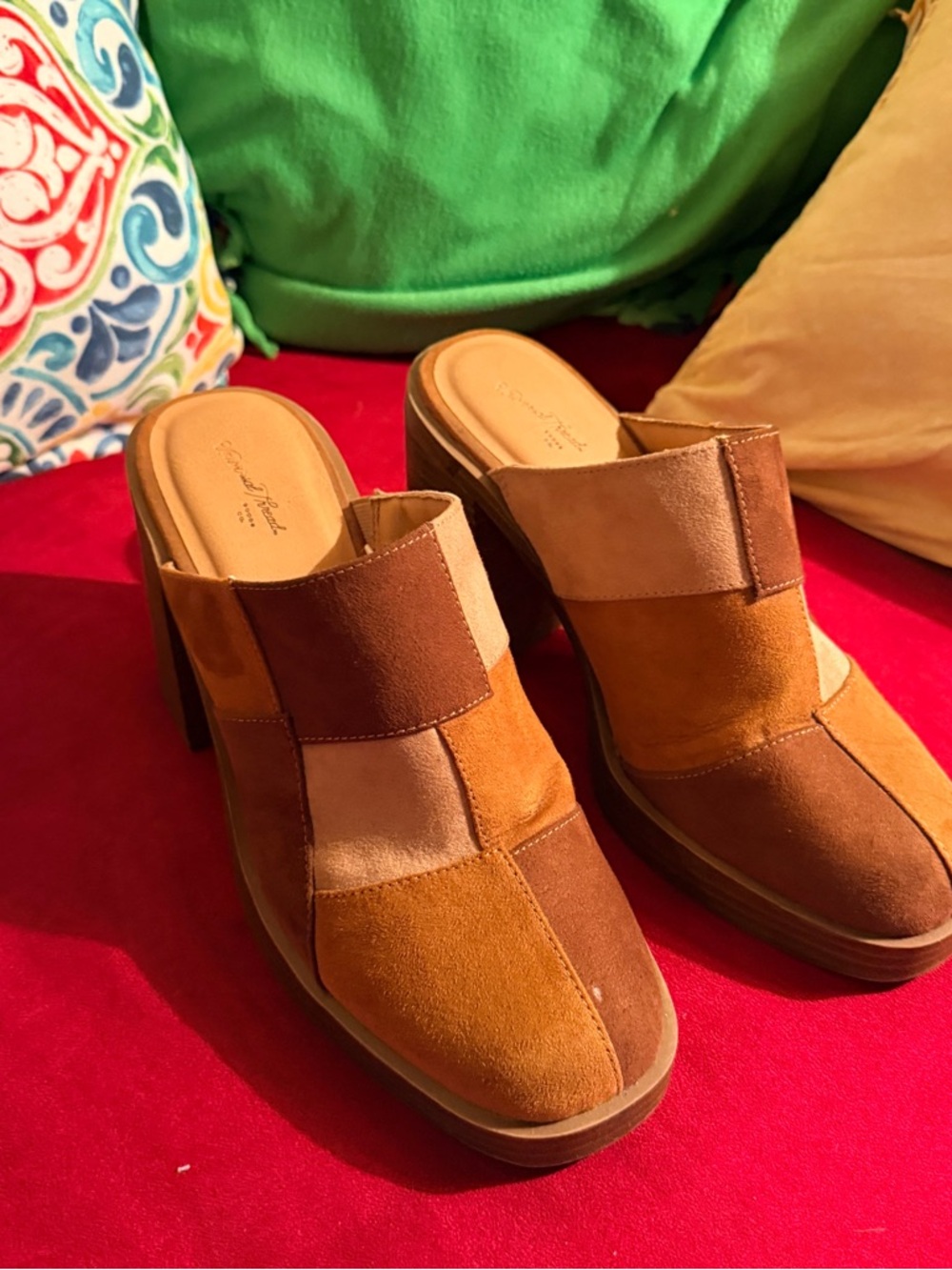 Universal Thread Patchwork Suede Mule Heels in Brown and Tan - Picture 2 of 14